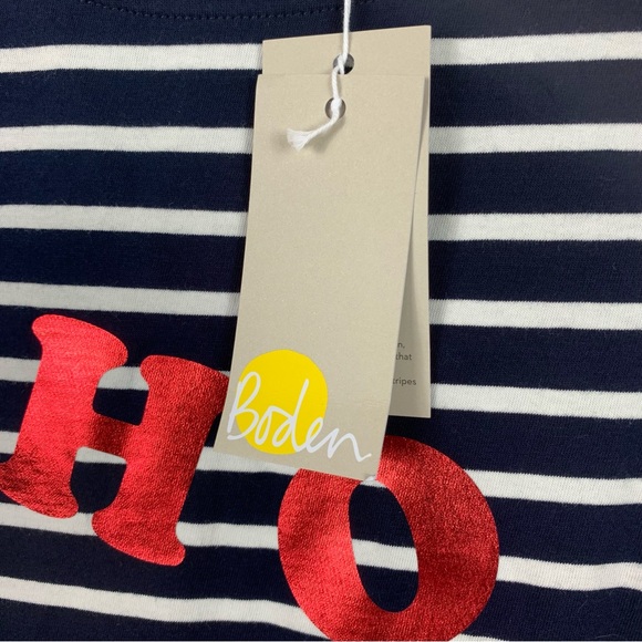 Boden NWT Navy Stripe Christmas Breton Metallic Foil Graphic Tee - Picture 5 of 7